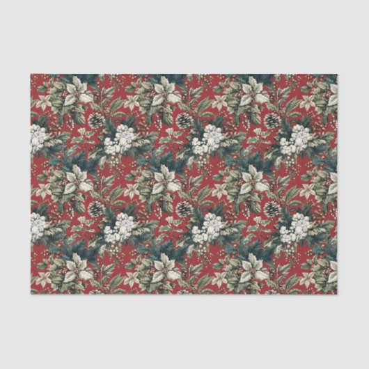 Rode traditionele kerstbloem en pinecone tissuepapier (Voorkant)