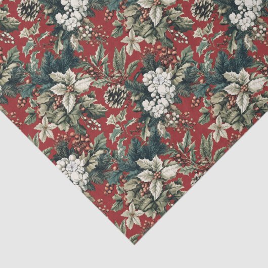 Rode traditionele kerstbloem en pinecone tissuepapier (Detail)