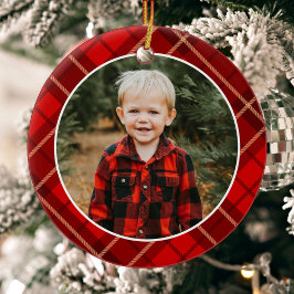 Rode Traditionele Kerstmis geruite foto Keramisch Ornament