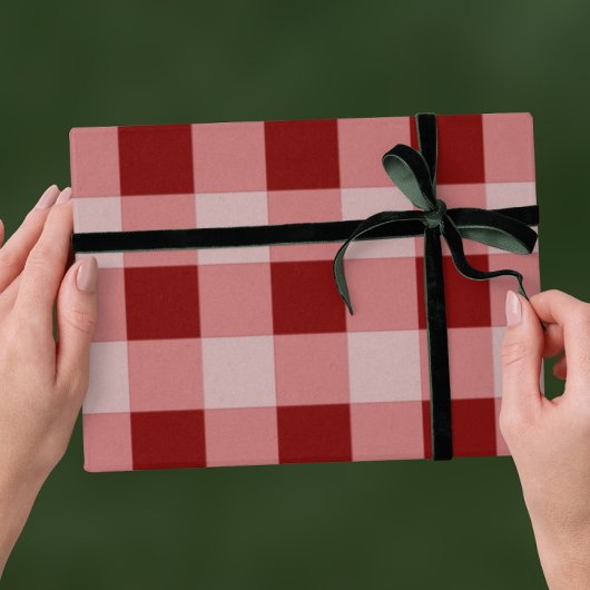 Rode traditionele Kerstmis - geruite streep Cadeaupapier