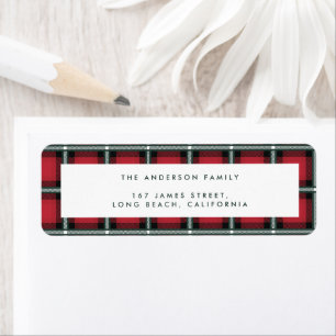 rode traditionele tartan gepersonaliseerde kerst etiket
