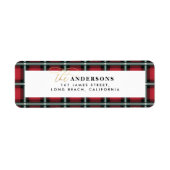 Rode traditionele tartan gepersonaliseerde kerst etiket (Voorkant)