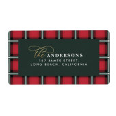 Rode traditionele tartan gepersonaliseerde kerst etiket (Voorkant)