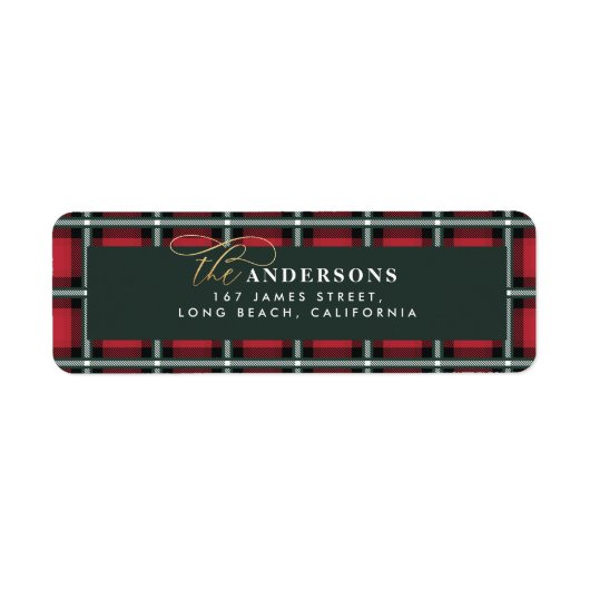 Rode traditionele tartan gepersonaliseerde kerst etiket (Voorkant)