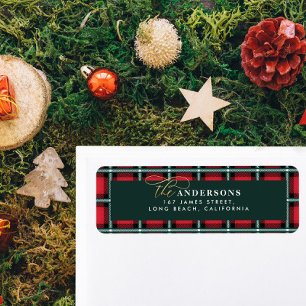 Rode traditionele tartan gepersonaliseerde kerst etiket