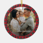 Rode traditionele tartan gepersonaliseerde kerst keramisch ornament (Voorkant)