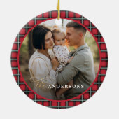 Rode traditionele tartan gepersonaliseerde kerst keramisch ornament (Achterkant)
