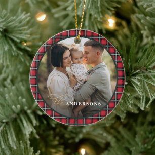 Rode traditionele tartan gepersonaliseerde kerst keramisch ornament