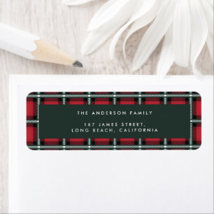 rode traditionele tartan persoonlijke kerstmis etiket