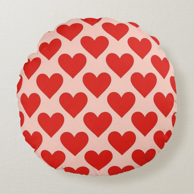 Rode, traditionele Valentijnshart Rond Kussen (Voorkant)
