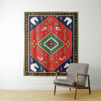 Rode traditionele volkskunst geometrische dierenta wandkleed