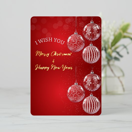 Rode Traditionele Vrolijke Kerstmis en Gelukkig Ni Folie Feestdagenkaart (Staand Voorkant)
