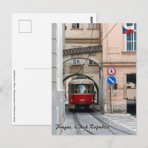 Rode tram in de oude stad Praag - Tsjechische Repu Briefkaart