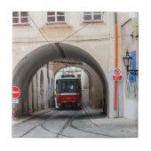 Rode tram in de oude stad Praag - Tsjechische Repu Tegeltje (Voorkant)