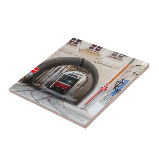 Rode tram in de oude stad Praag - Tsjechische Repu Tegeltje (Zijkant)