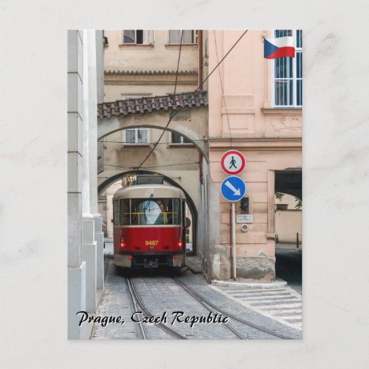 Rode tram in de oude stad van Praag - Tsjechië Briefkaart (Voorkant)
