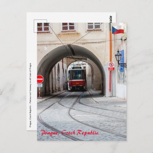 Rode tram in de oude stad van Praag - Tsjechië Briefkaart (Voorkant / Achterkant)