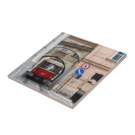 Rode tram in de oude stad van Praag - Tsjechië Tegeltje (Zijkant)