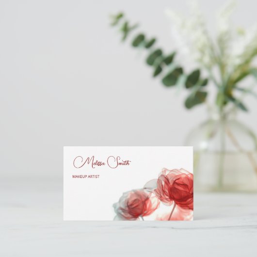 Rode transparante bloemen visitekaartje (Staand voorkant)