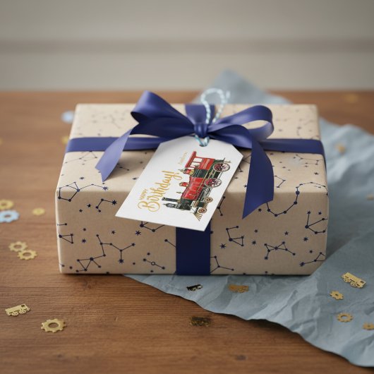 Rode Trein Gelukkige Verjaardag Cadeaulabel