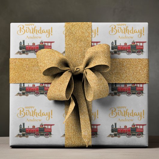 Rode Trein Gelukkige Verjaardag Cadeaupapier