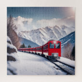 Rode trein in Snowy Mountain Valley Legpuzzel (Verticaal)