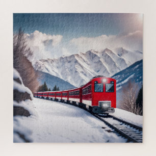 Rode trein in Snowy Mountain Valley Legpuzzel