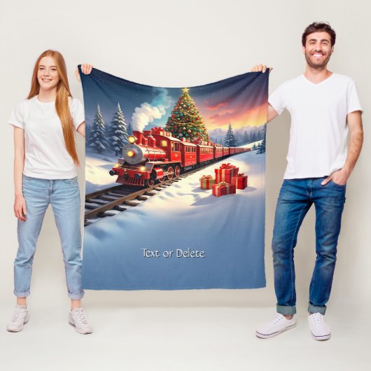 Rode Trein Kerstboom Fleece Deken (In situ)