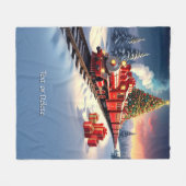 Rode Trein Kerstboom Fleece Deken (Voorkant (Horizontaal))