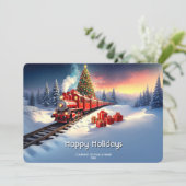 Rode Trein Kerstboom Kerstkaart (Staand voorkant)