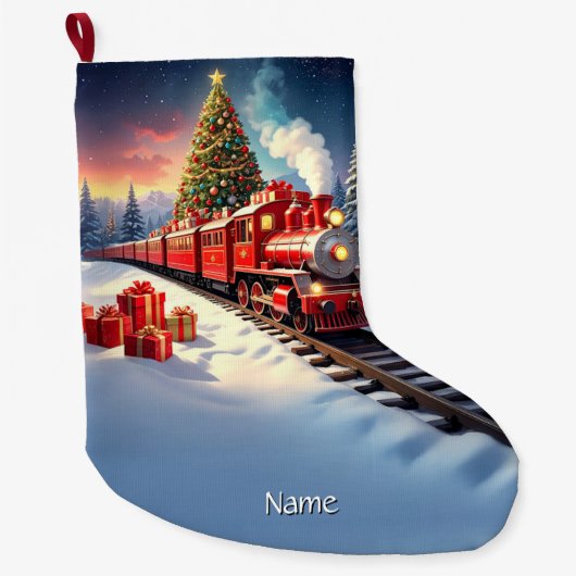 Rode Trein Kerstboom Kerstsok (Voorkant)