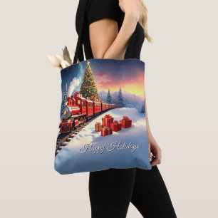 Rode Trein Kerstboom Vakantie Boodschappentas Tote Bag
