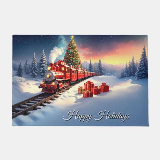 Rode Trein Kerstboom Vakantie Deurmat (Voorkant)