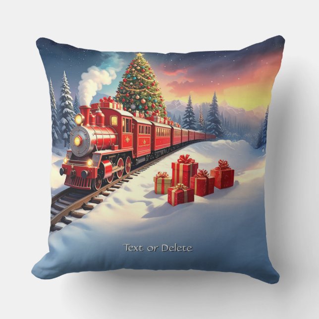 Rode Trein Kerstboom Vakantie Kussensloop Kussen (Voorkant)