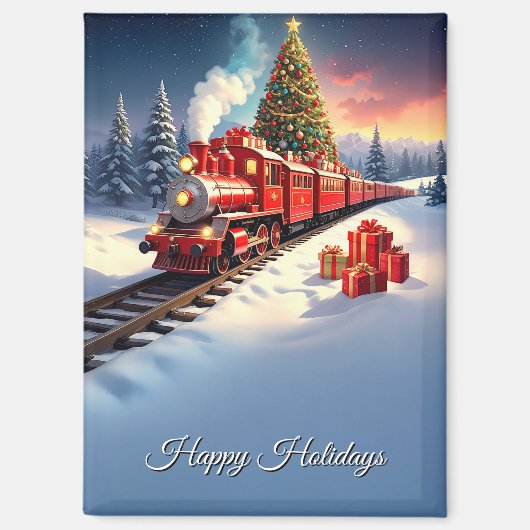 Rode Trein Kerstboom Vakantie Magneet (Voorkant)