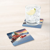 Rode Trein Kerstboom Vakantie Papieren Onderzetter (Insitu)