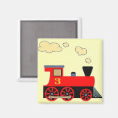 "Rode trein nr. 3" Koelkast magneet VIERKANT (Voorkant / Achterkant)