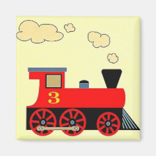 "Rode trein nr. 3" Koelkast magneet VIERKANT (Voorkant)