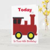 Rode Trein Ontwerp Gepersonaliseerde 6e Verjaardag Kaart (Gele Bloem)