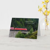 rode trein op steen schouw verjaardag kaart (Gele Bloem)