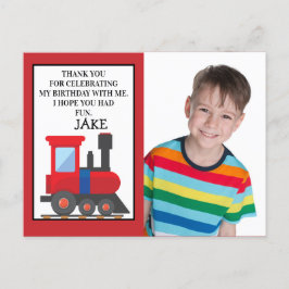 Rode Trein Verjaardagsfoto Bedankt Briefkaart