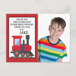 Rode Trein Verjaardagsfoto Bedankt Briefkaart