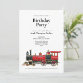  rode trein verjaardagsuitnodiging kaart (Staand voorkant)