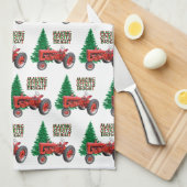  rode trekker en kerstmis met bomen   theedoek (Quarter Fold)