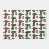  rode trekker en kerstmis met bomen   theedoek (Horizontaal)