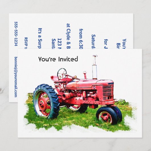 rode trekker in het veld kaart (Voorkant / Achterkant)