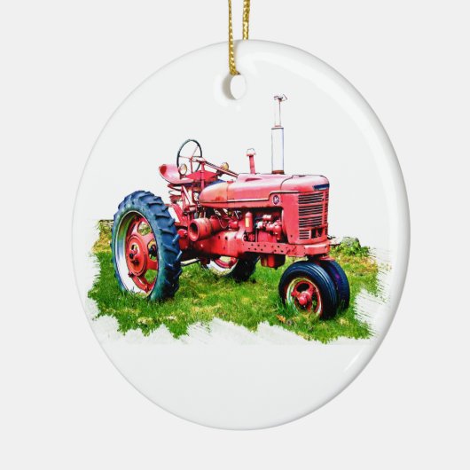  rode trekker in het veld keramisch ornament (Links)