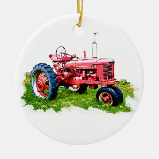 rode trekker in het veld keramisch ornament (Voorkant)