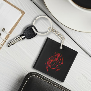 Rode Tribale Draak Zwart Zakelijk Logo Sleutelhanger