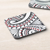 Rode tribale polynesiaanse patronen met een schadu drankjes onderzetter (Linkerzijde)